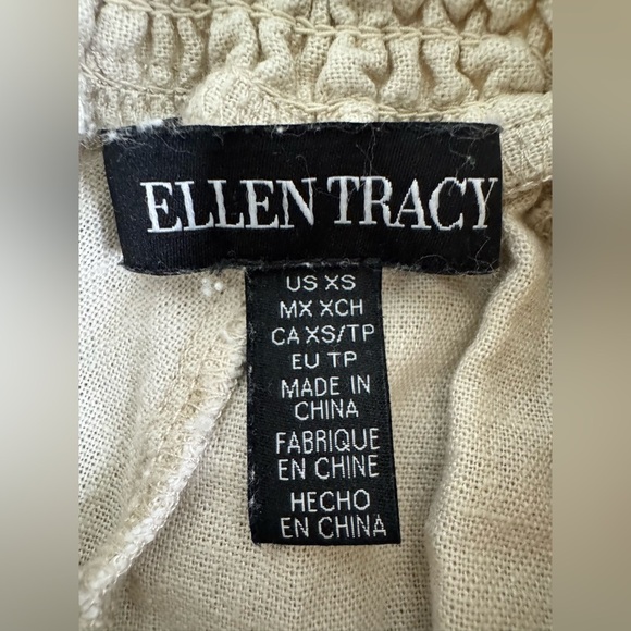 Women’s Ellen Tracy Linen Blend Smocked Ruffled Wide Leg Spring Summer Pants - Picture 5 of 6